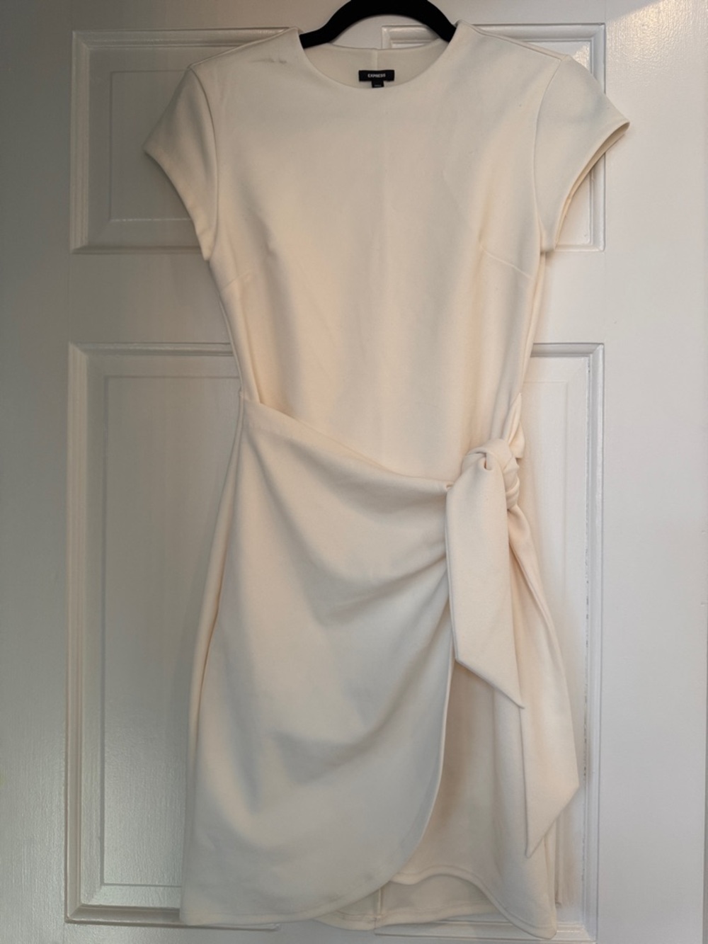 Express Cream Tie-Detail Cap-Sleeve Mini Dress
